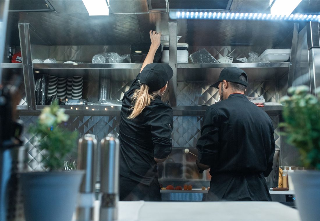 Restaurant kitchen team at work